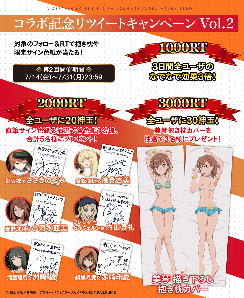 戦国アスカzero 咲姫 Pa Twitter レールガンコラボ記念 Vol 2 キャンペーン最終日 Zeroasukaをフォロー Rtで抱きまくらカバーや限定サイン色紙が当たる 3000rtまであとすこし こちらのツイートをrtでもキャンペーンにご参加いただけます アスカzero な 戦国アスカzero 咲姫 Pa Twitter レールガンコラボ記念 Vol 2 キャンペーン最終日 Zeroasukaをフォロー Rtで抱きまくらカバーや限定サイン色紙が当たる 3000rtまであとすこし こちらのツイートをrtでもキャンペーンにご参加いただけます アスカzero な