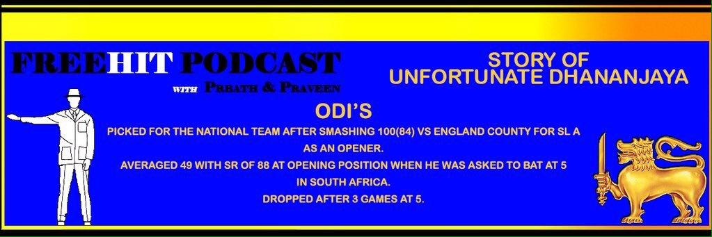 FreeHitPodcast's tweet photo. Listen to the unfortunate story of unfortunate @Dhananjaya7575 on #FreeHitPodcast #SriLanka #lka #SLvIND 
Link - https://t.co/2rrpz34acE https://t.co/UmDPU5FwFl