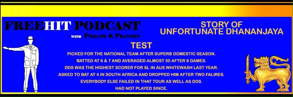 FreeHitPodcast's tweet photo. Listen to the unfortunate story of unfortunate @Dhananjaya7575 on #FreeHitPodcast #SriLanka #lka #SLvIND 
Link - https://t.co/2rrpz34acE https://t.co/UmDPU5FwFl
