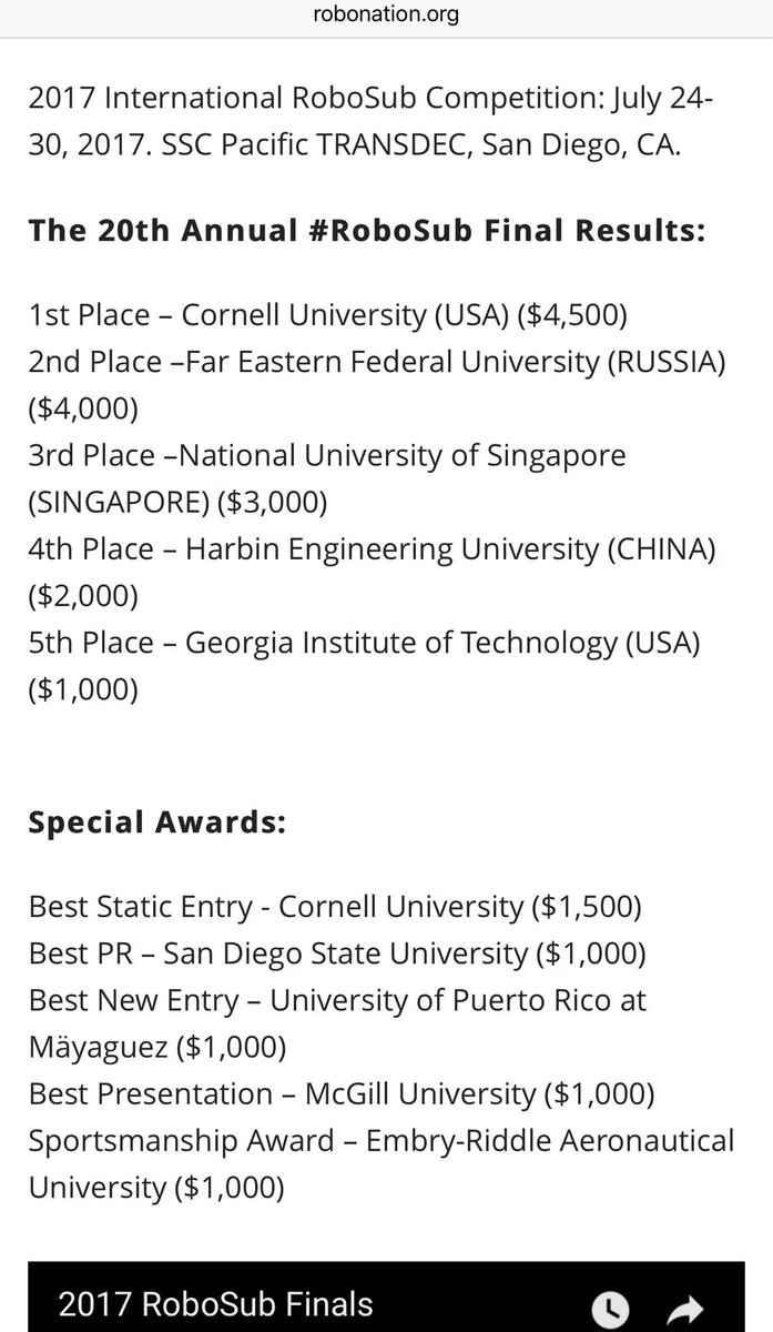 cherrykam's tweet photo. Congratulations @CUAUV
#RoboSub2017 #winner https://t.co/jJGc5yCWiv