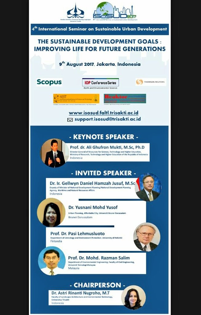 trisakti_'s tweet photo. International Seminar on Sustainable Urban Development (ISoSUD) 2017. 
9 Agustus 2017 Universitas Trisakti, Jakarta #FALTL #Usakti #Trisakti https://t.co/pTKw3cXUCa