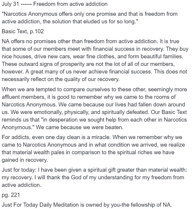 NAliterature's tweet photo. #JUSTFORTODAY #JFT #JFTjuly31 #july31 #NarcoticsAnonymous #NA https://t.co/fcHIJZQqMh
