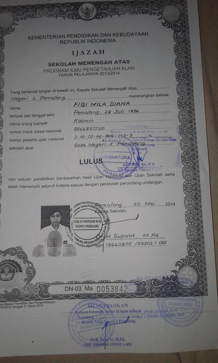 Legalisir Contoh Ijazah Yang Sudah Dilegalisir