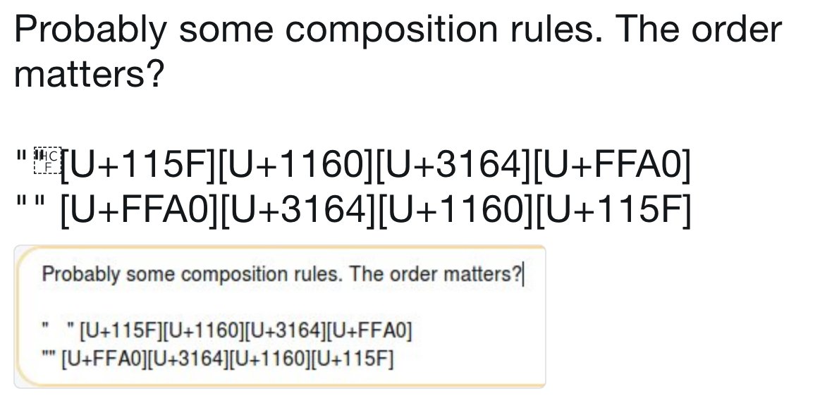 Fake Unicode Til Mixing And Matching The Hangul Fillers Does Weird Shit On Different Systems T Co Gfjm1mn7vo