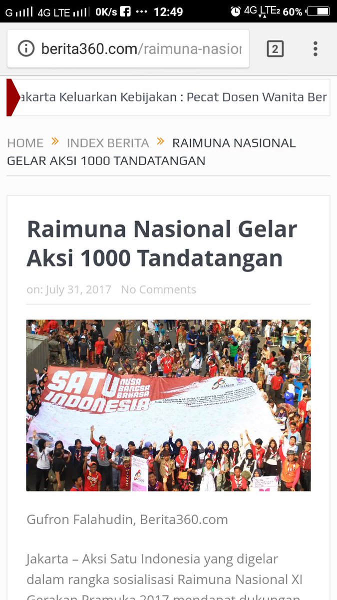 kwarnas's tweet photo. Sambut Raimuna Nasional, Gerakan Pramuka Gelar Aksi 1000 Tandatangan Untuk Satu Indonesia https://t.co/A4FhEuyd4q #RainasPramuka2017 https://t.co/iZGkAXtYoj