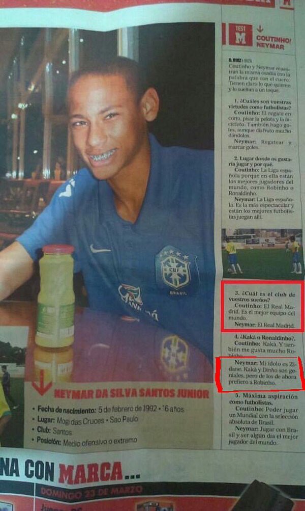 SocialRMadridFr's tweet photo. Quand l'équipe dont Neymar et Coutinho rêvaient était... le Real Madrid! 📰⏳ https://t.co/zwt2tmx93Y