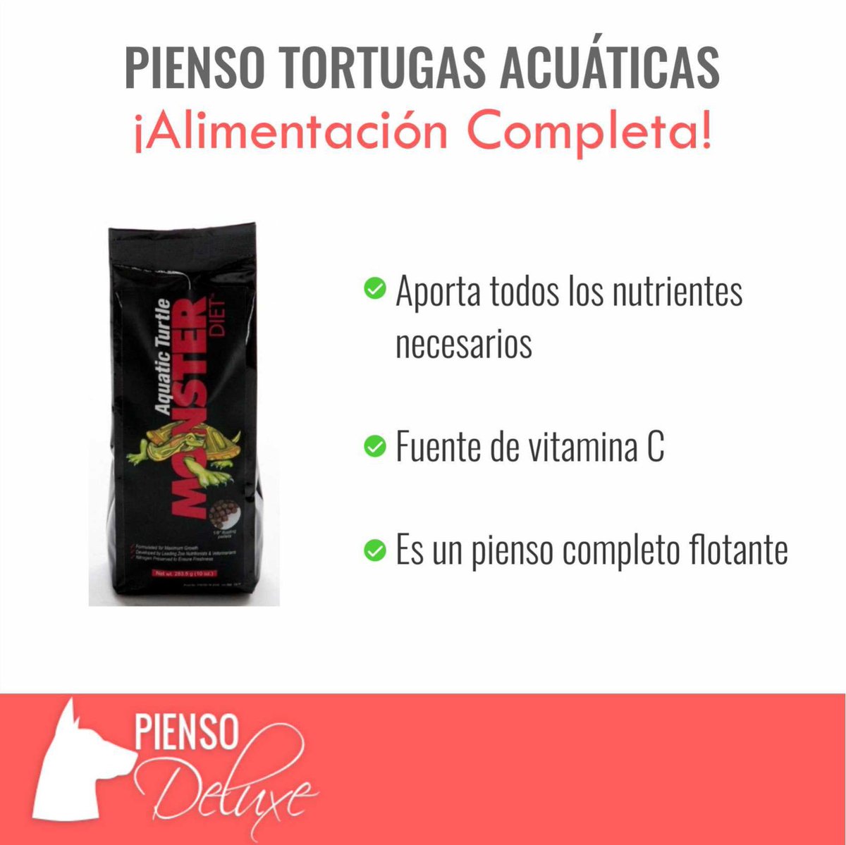PiensoDeluxe's tweet photo. El #pienso Monster es rica fuente de vitamina C y rico en nutrientes para tortugas acuáticas. ¡Dales lo mejor! https://t.co/eT9eDxpRSQ 🐢 https://t.co/Y8G9ZRgGdE