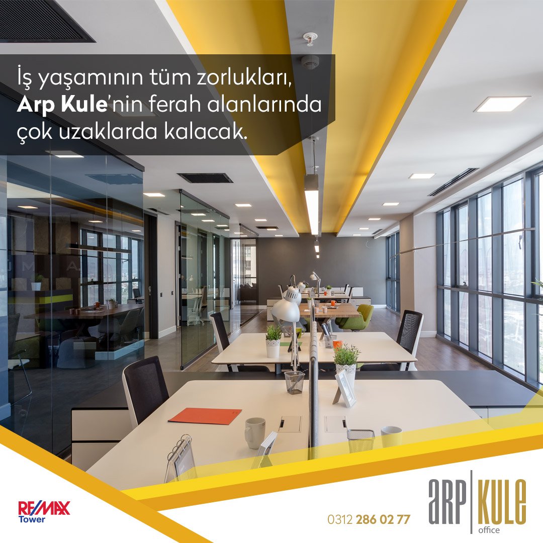 KuleArp's tweet photo. İş yaşamının tüm zorlukları, Arp Kule’nin ferah alanlarında çok uzaklarda kalacak.  #arpkule #remaxtower #ticarigayrimenkul https://t.co/ec5e4Vcsm3
