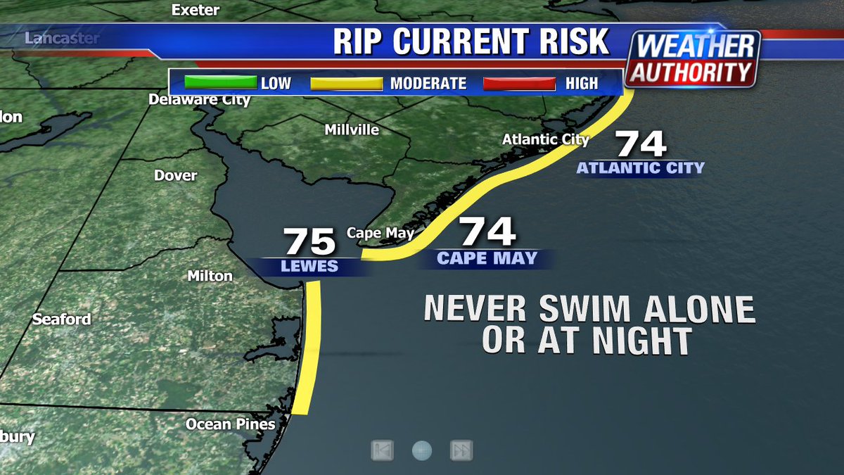KathyOrrFOX29's tweet photo. #RipCurrentRisk Moderate #DownTheShore Only swim on guarded beaches. @FOX29philly https://t.co/UhvGla1VNG