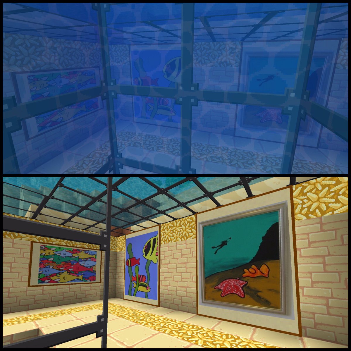 kallespopkonst's tweet photo. Daughter starts to produce art to her #creatubblesMod gallery and together we've built an underwater exhibition hall! #MinecraftEDU https://t.co/7G94u02wIn