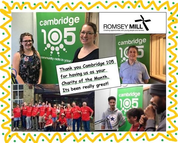romseymill's tweet photo. We're sadly at the end our time as Charity of the Month @cambridge105 
It has been great fun. From all @romseymill 'Thank you for having us' https://t.co/sJ23GeA7DB