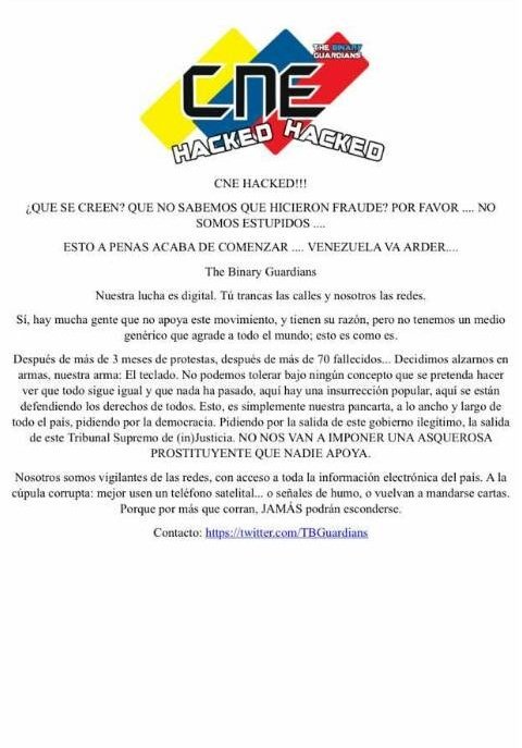 leonjoseangel_'s tweet photo. #Venezuela #Atención Página del CNE amaneció hackeada y con un mensaje al gobierno y a los venezolanos #31Jul https://t.co/o0qp3XcpGX