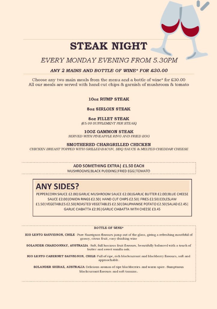 ChesterShipInn's tweet photo. However you like your steak cooked we will be serving our STEAK NIGHT from 5.30pm. 
2 steaks|bottle of wine|£30 #steak #wine @TasteCheshire https://t.co/kAm8bnwRnC