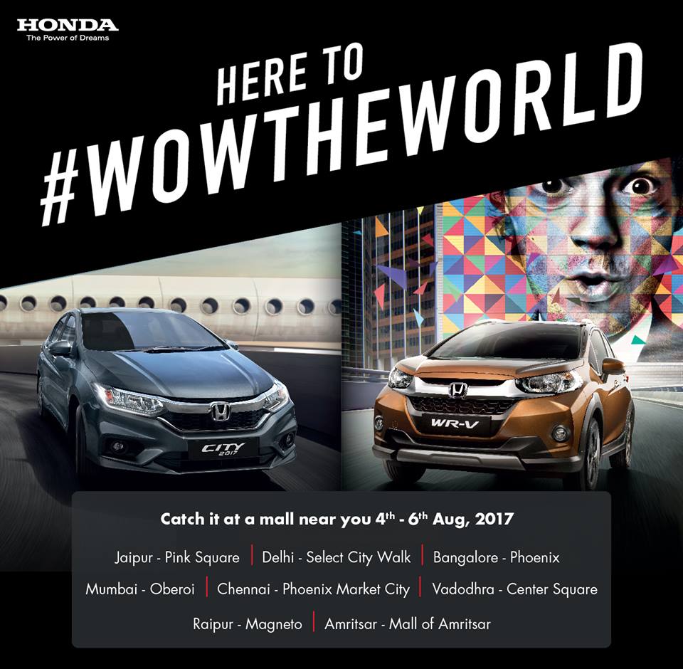 LallyMotors's tweet photo. Honda Car India invites you to #WowtheWorld. Witness the iconic #HondaCity &amp; the all new #HondaWRV at a mall near you. https://t.co/svnTgHzsns
