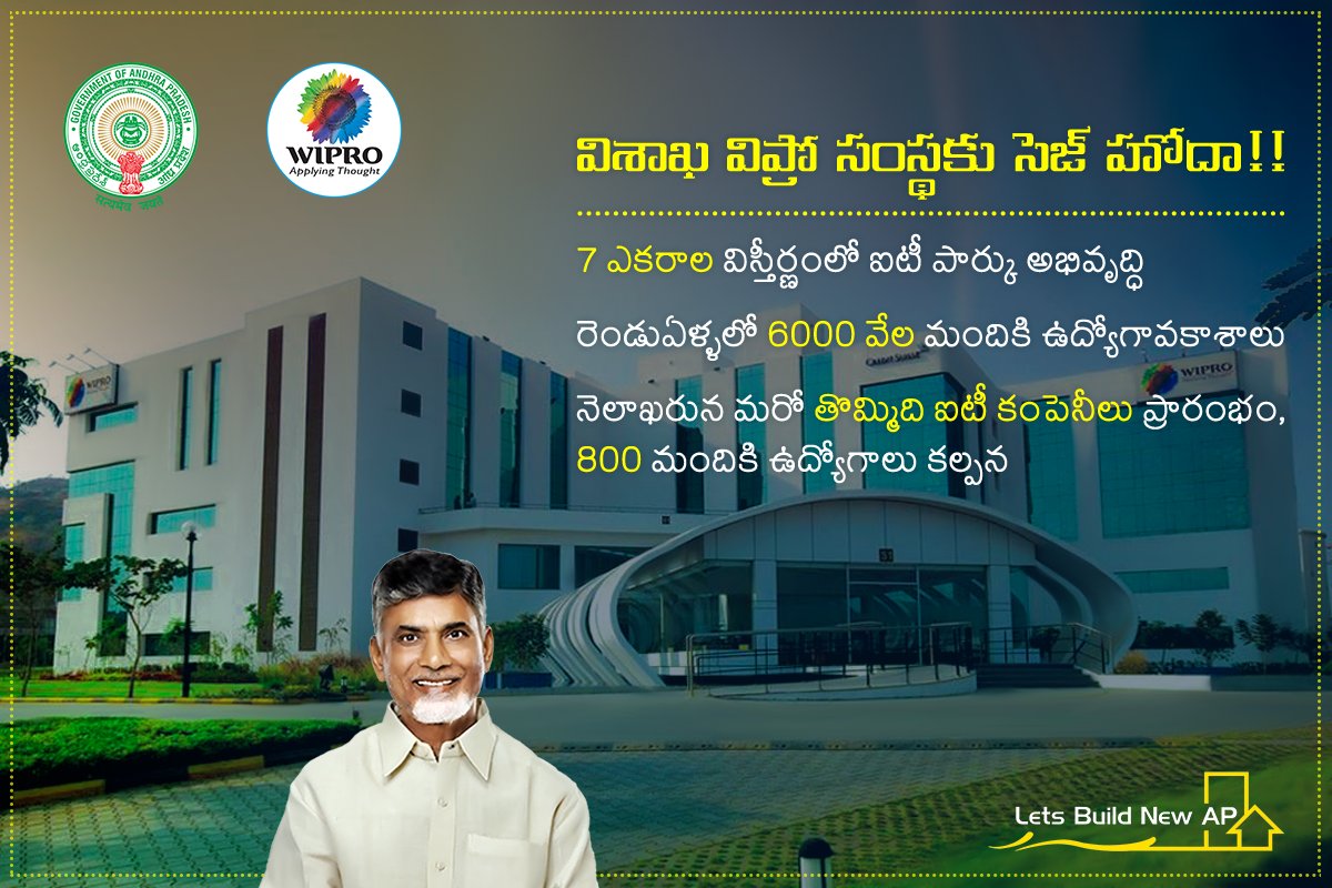 LetsBuildNewAP's tweet image. విశాఖ విప్రో సంస్థకు సెజ్‌ హోదా!!
#LetsBuildNewAP #Vizag #Wipro #Jobs #ITJobs
