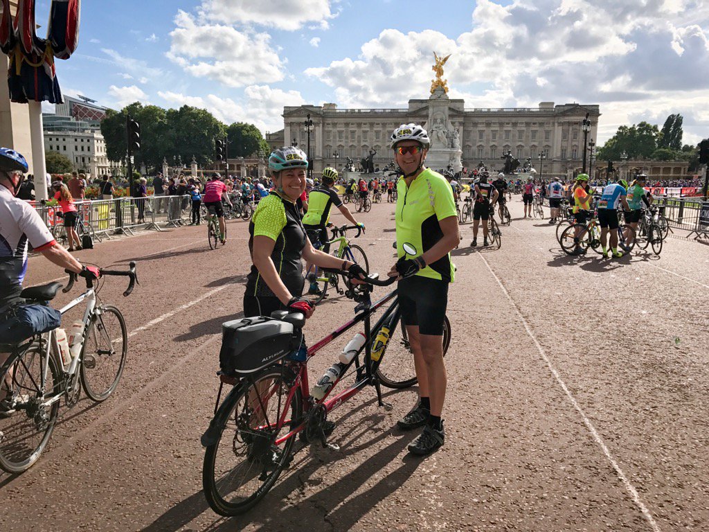 rogerbuckingham's tweet photo. We did it! 100 miles + with @melanie_goddard on our @OrbitTandems in @RideLondon yesterday. A brilliant day. https://t.co/qqJteFUzae