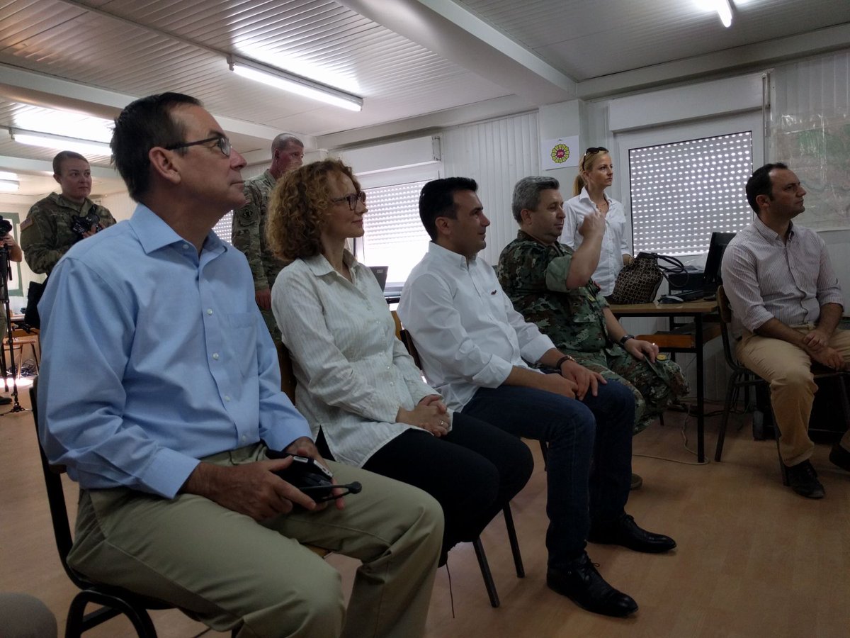 HGjorgievski's tweet photo. #Macedonia PM @Zoran_Zaev and DM @Sekerinska observe MK-US joint military exercise in Krivolak this morning. #DragoonGuardian https://t.co/nsX6DoS8IA