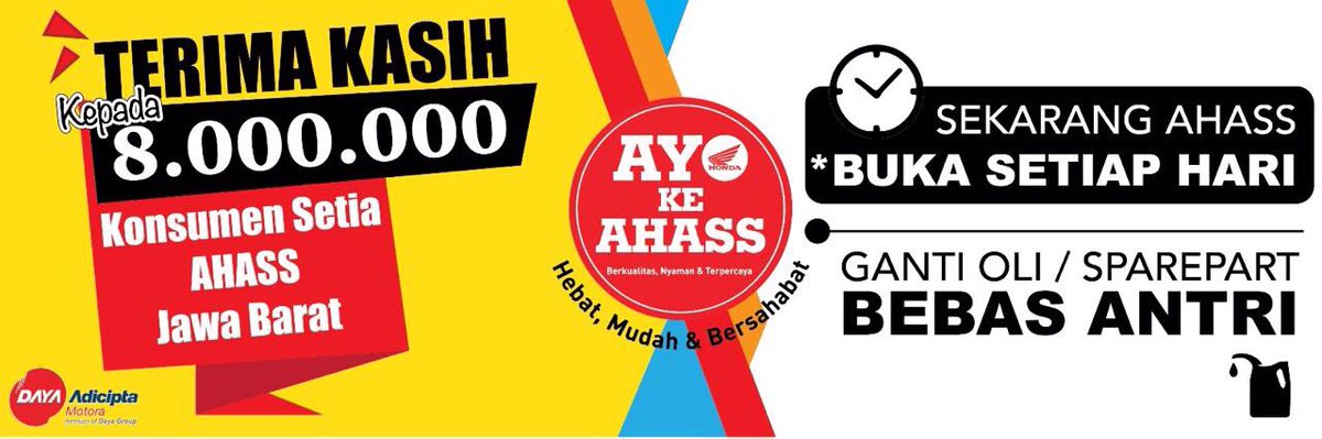 alwayshonda's tweet photo. Gak perlu khawatir lagi brosis, kini AHASS di Jawabarat buka 7 hari dlm seminggu, juga ganti oli & sparepart tanpa ngantri! #AlwaysAhass https://t.co/oGDmjqqeJO