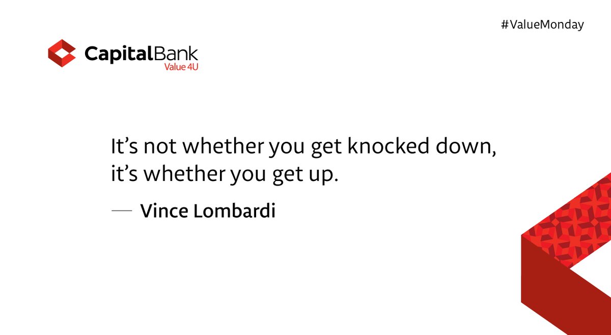 GCBBankPLC's tweet photo. #ValueMonday: “It’s not whether you get knocked down, it’s whether you get up.” 
— Vince Lombardi https://t.co/w7iLm8FTa6