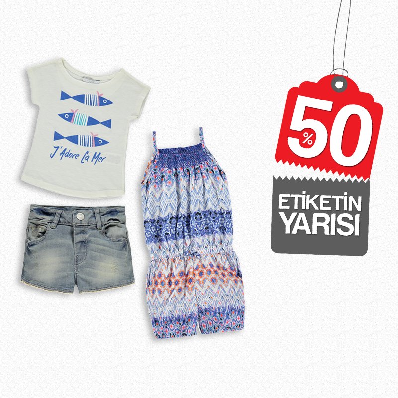 Mavinin en güzel tonlarından oluşan tulum , t-shirt ve şort NET %50 indirim ile Kanz mağazalarında!