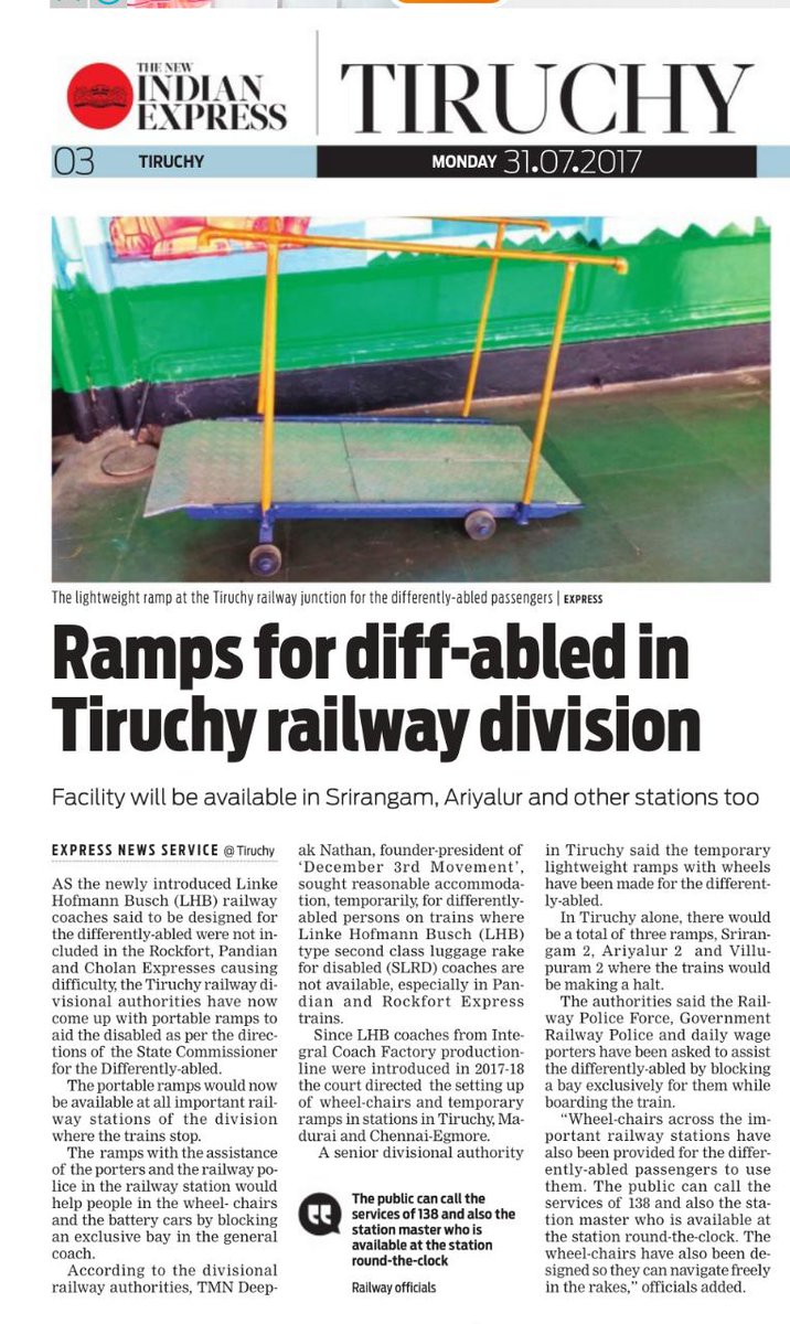 Ramps for diff-abled in Trichy Division