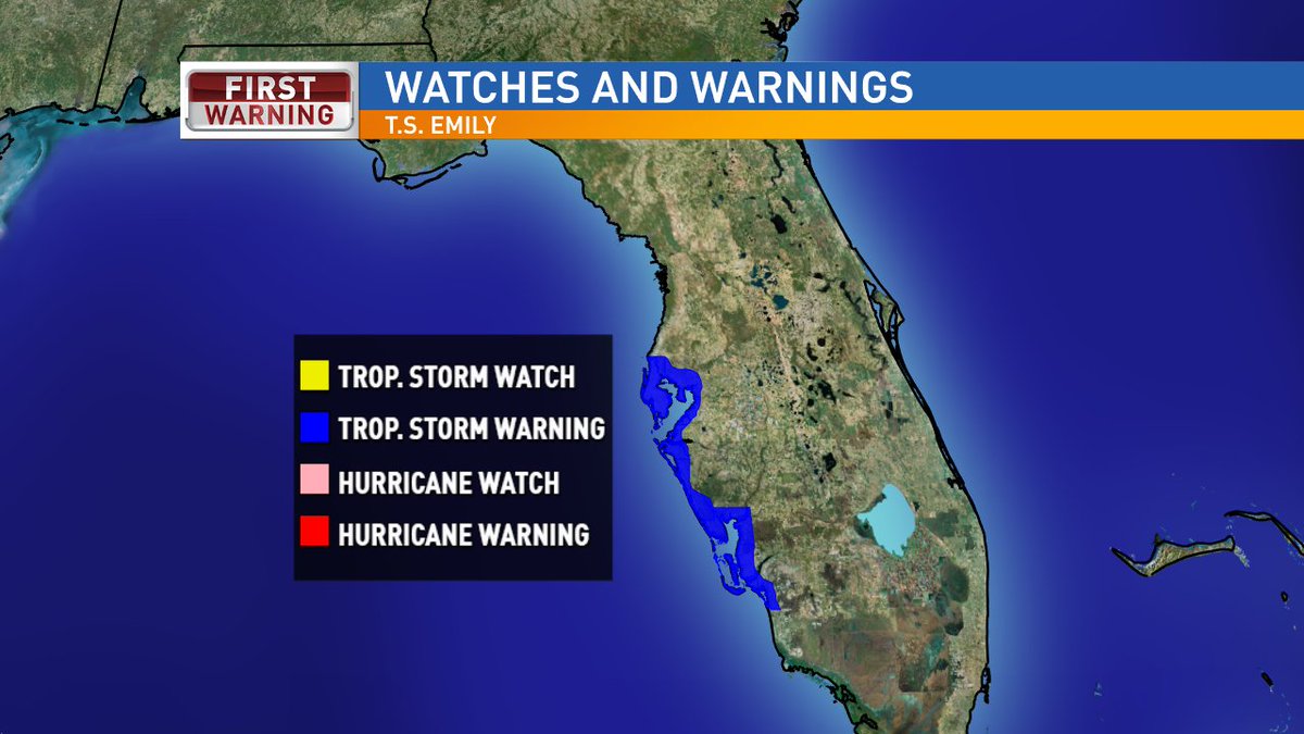 KDanielCCI's tweet photo. T.S. Emily has formed W of Tampa. #TSWarning from Anclote River to Bonita Bch. @weartv #C3N #3ITM #Pensacola #FLWX https://t.co/m6TTPrFIVt