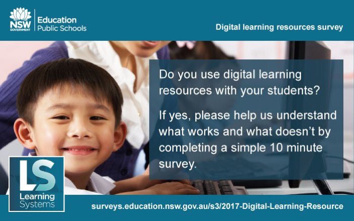 learnPSNSW's tweet image. Please complete a survey to help us find out what digital resources #NSWDoE teachers use with students surveys.education.nsw.gov.au/s3/2017-Digita… #EdWeek17