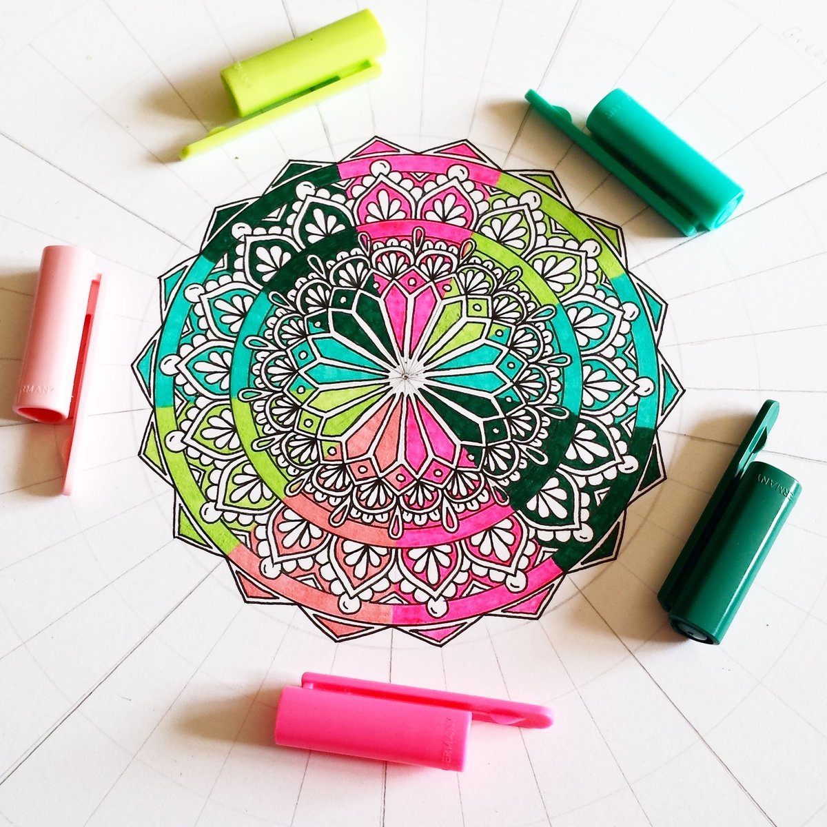 Colourful mandala #mandala #colours #sacredgeometry #pink #blue #green #doodle
