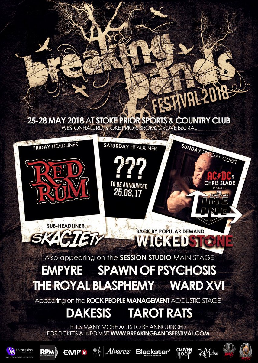 ascendancyfest's tweet photo. Festival announcement: @ChrisSladeDrums joined by @RedRumPirates @Skaciety @WardXVIOfficial @wickedstone__ @TRoyalBlasphemy @spawn_of +more https://t.co/ngLa5meS0l