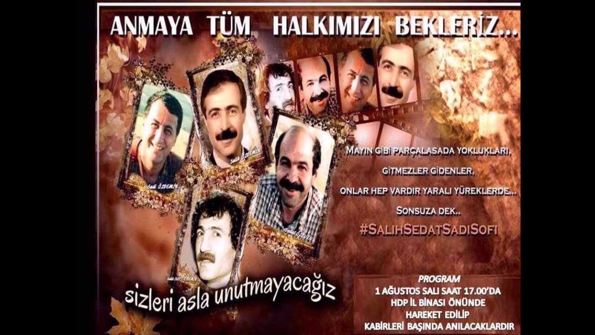 Barış Elçilerini yarın saat 17.00 mezarları başında anacaz. Hareket Yeri HDP önü .Tüm halkımız davetlidir..