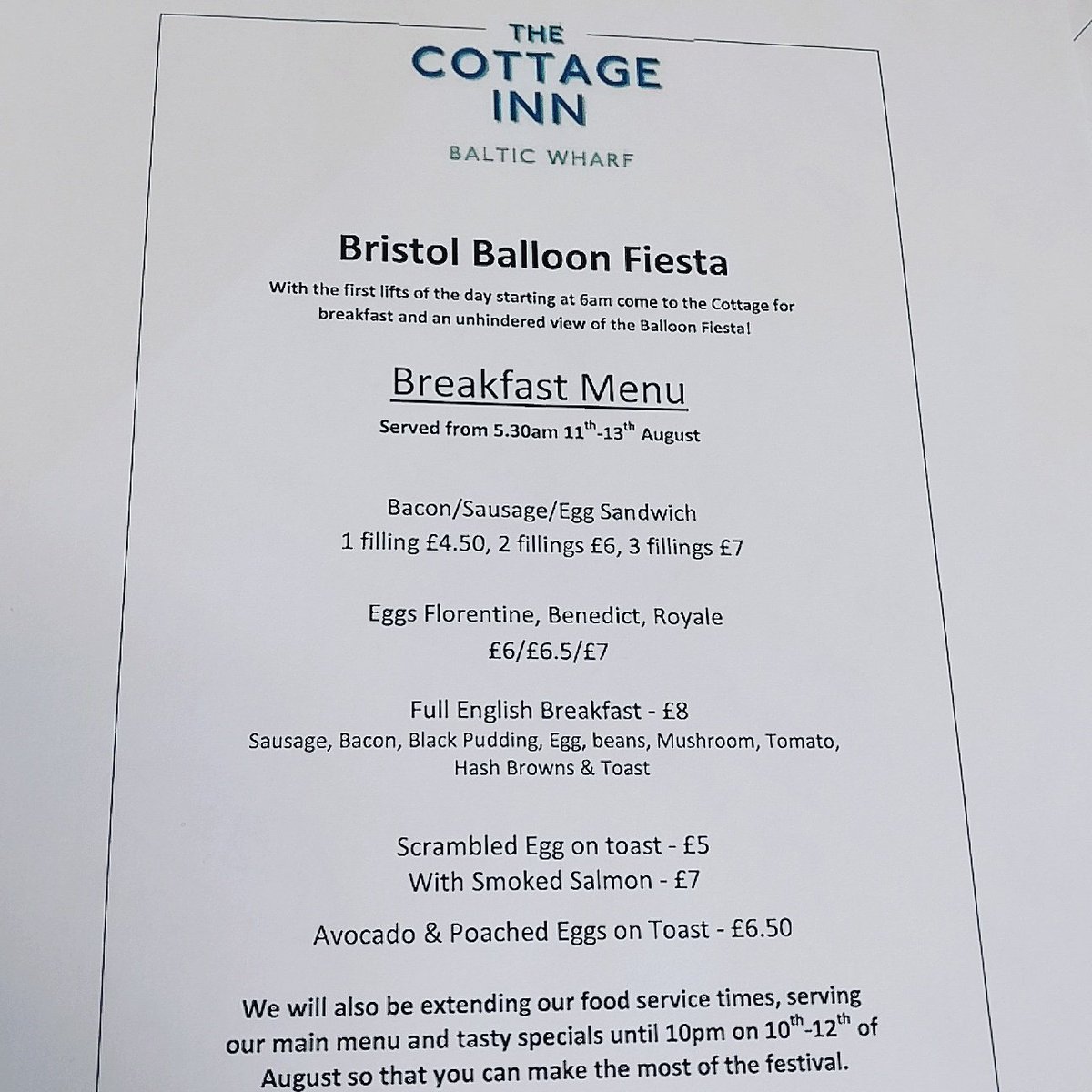 Cottageinnbristol On Twitter Serving Breakfast From 5 30am For