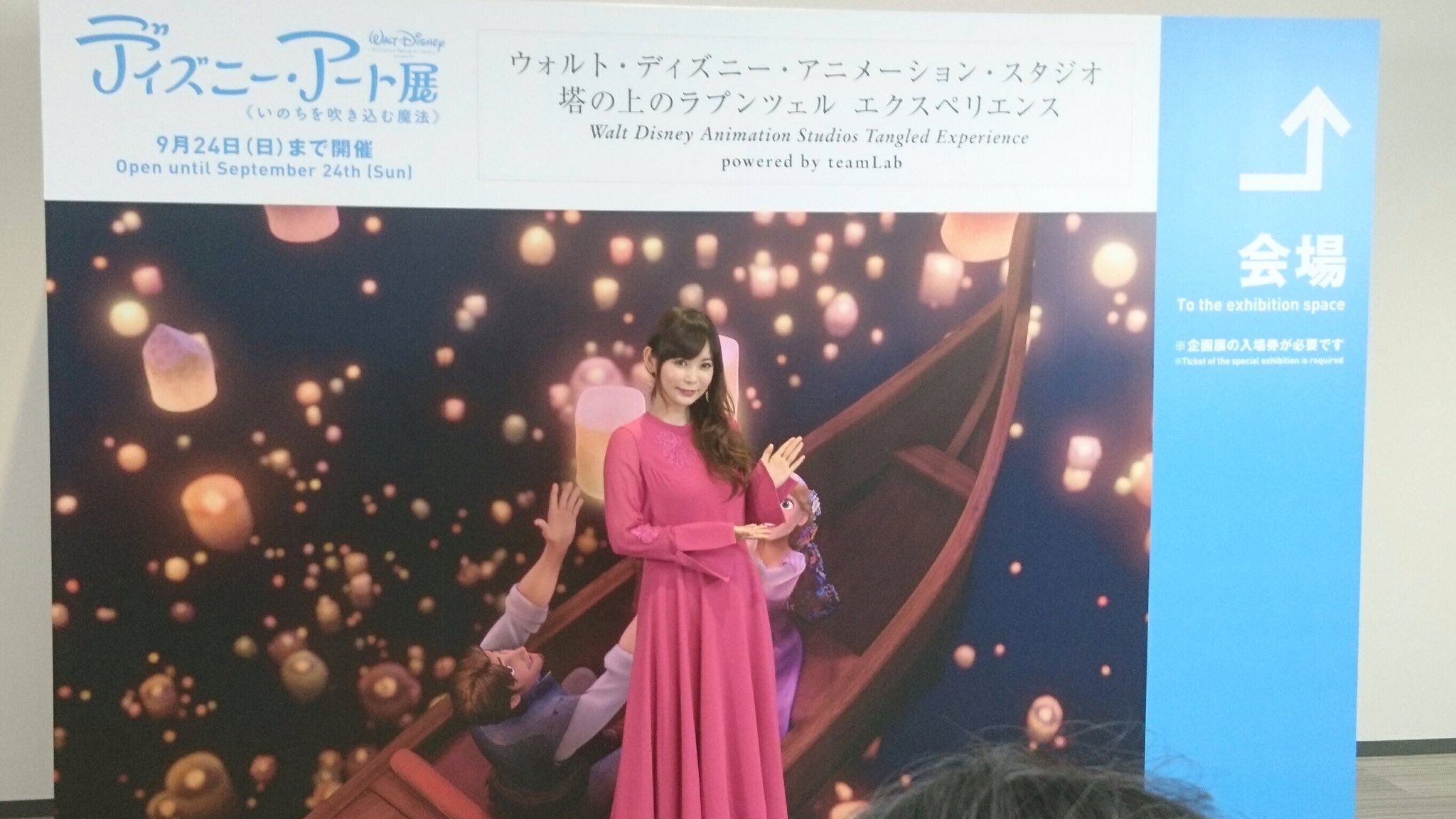 周年の中川翔子 ディズニーアート展 ラプンツェルがランタンを飛ばす大きなパネル のはじっこにちゃんとパスカルいて可愛い T Co 9j3evbebbr Twitter