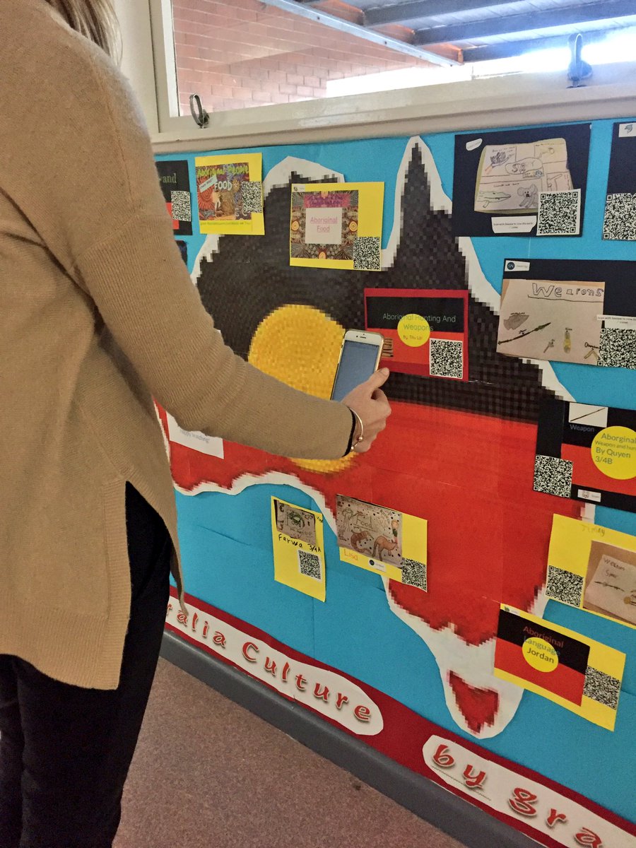 ange_kennett's tweet photo. Our interactive @Seesaw QR code board about Australian Aboriginal Culture #elearning #educhat #iPadchat #sahps #edtech #edapp @angrychook https://t.co/S1L7wX3CAp