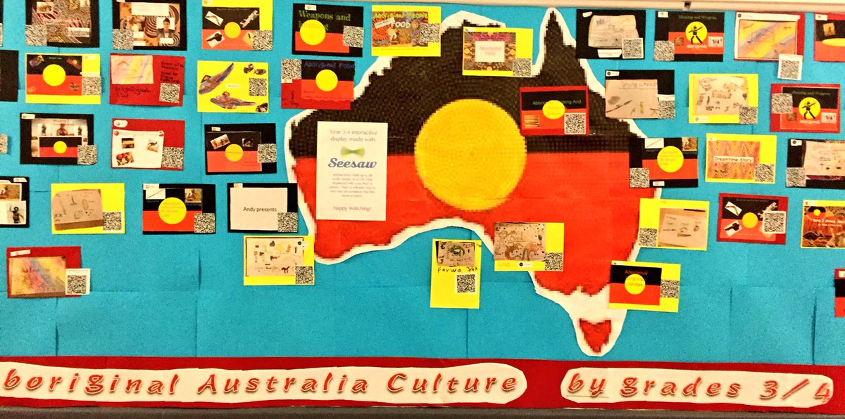 ange_kennett's tweet photo. Our interactive @Seesaw QR code board about Australian Aboriginal Culture #elearning #educhat #iPadchat #sahps #edtech #edapp @angrychook https://t.co/S1L7wX3CAp