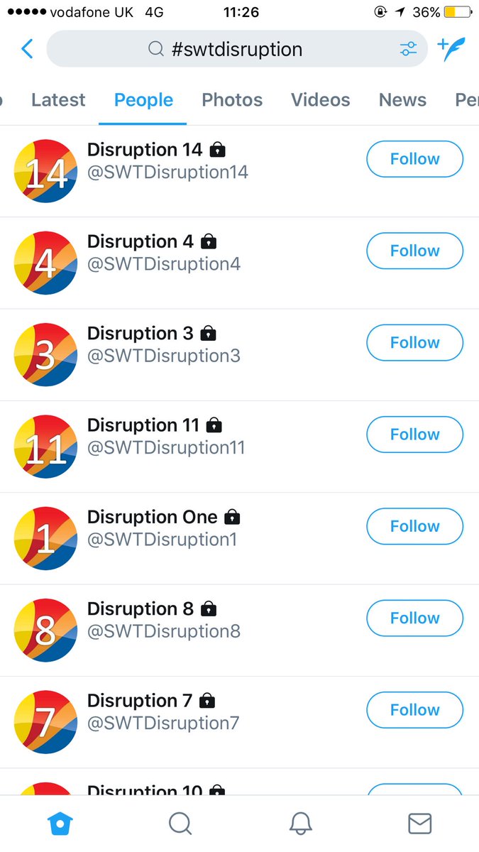 DjangoFS's tweet photo. South west trains have reserved all the twitter accounts relating to their crap service ๐@SW_Trains #swtdisruption https://t.co/reSykozOAU