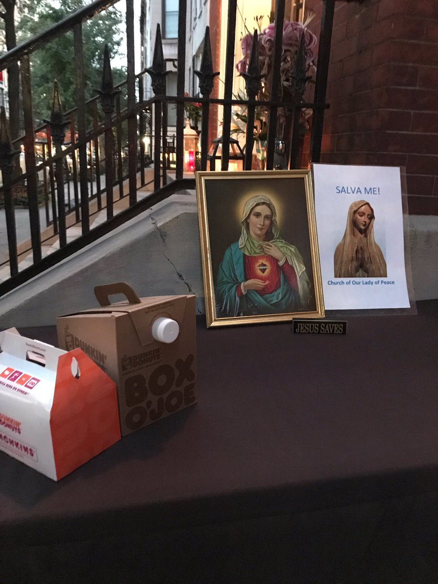 FriendsOLPNYC's tweet photo. #MorningPrayer & coffee with Our Mother. No better way to start the day. #Vigil2017 #OpenTheseDoors to #RomanCatholics! #MondayMotivation https://t.co/mM9SZsYAQN