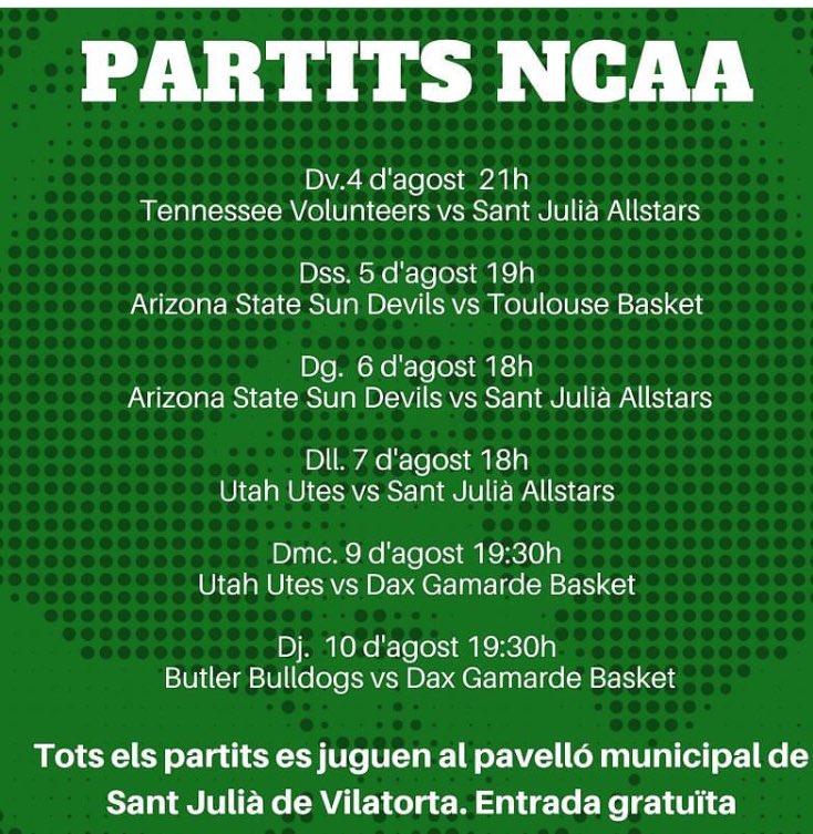 ABOsonenc's tweet photo. Partits #NCAA al @BsSantJulia del 4 al 10 d'agost

#BqOsonenc #Osona https://t.co/wW0EXMucnO