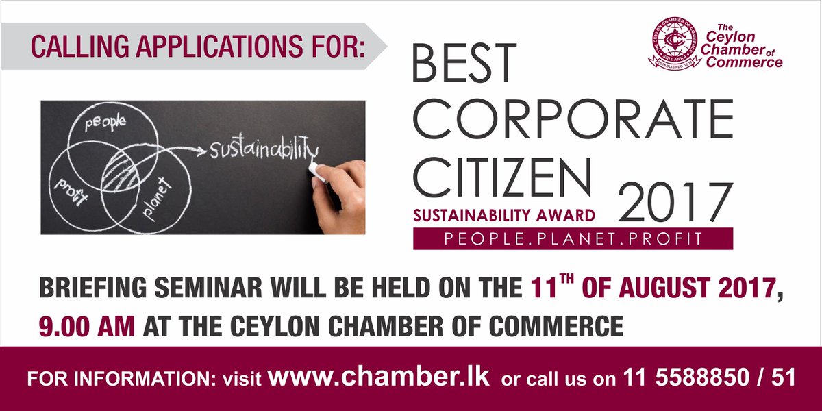 CeylonChamber's tweet photo. #BCCS2017 @ceylonchamber conducts seminar on #Sustainability, calling applications 2 select #sustainability Champs in the #Corporate world https://t.co/7eyLXwHGCh