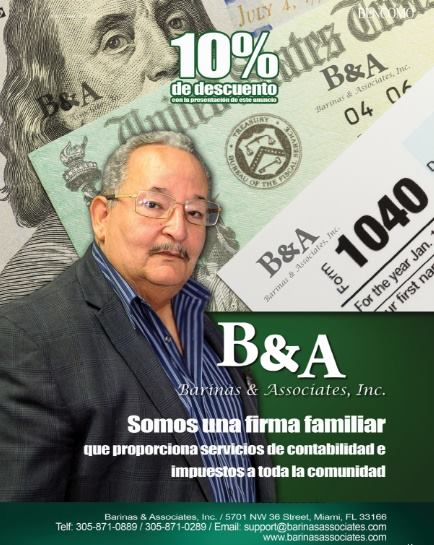 revistabencomo's tweet photo. Barinas &amp; Associates, Inc, proporciona servicios de #contabilidad e impuestos a toda la comunidad, para más información llama 305-8310289. https://t.co/NQ5sXH7pLG
