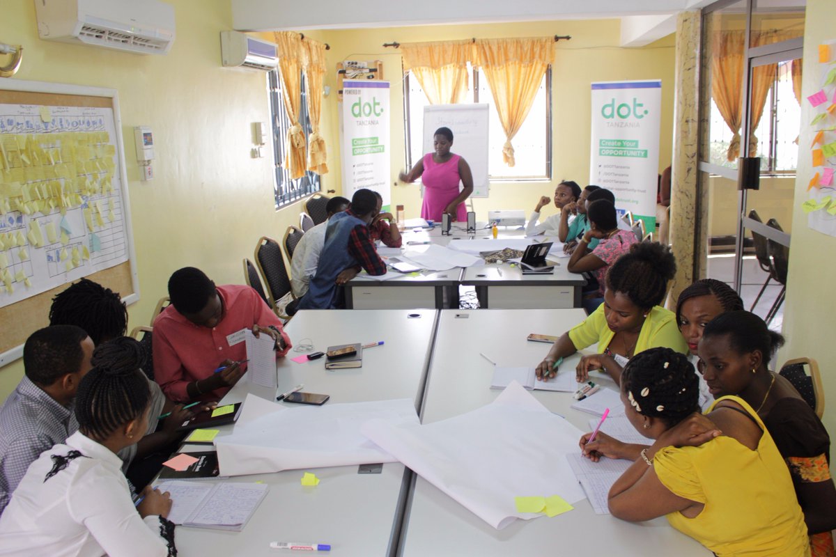 DOTTanzania's tweet photo. Youth taking 2 weeks training under the Fusion Project to become facilitators of DOT's Signature Economic Program-ReachUp! #DOTYouth @HDIFtz https://t.co/xVdrPVzVzF