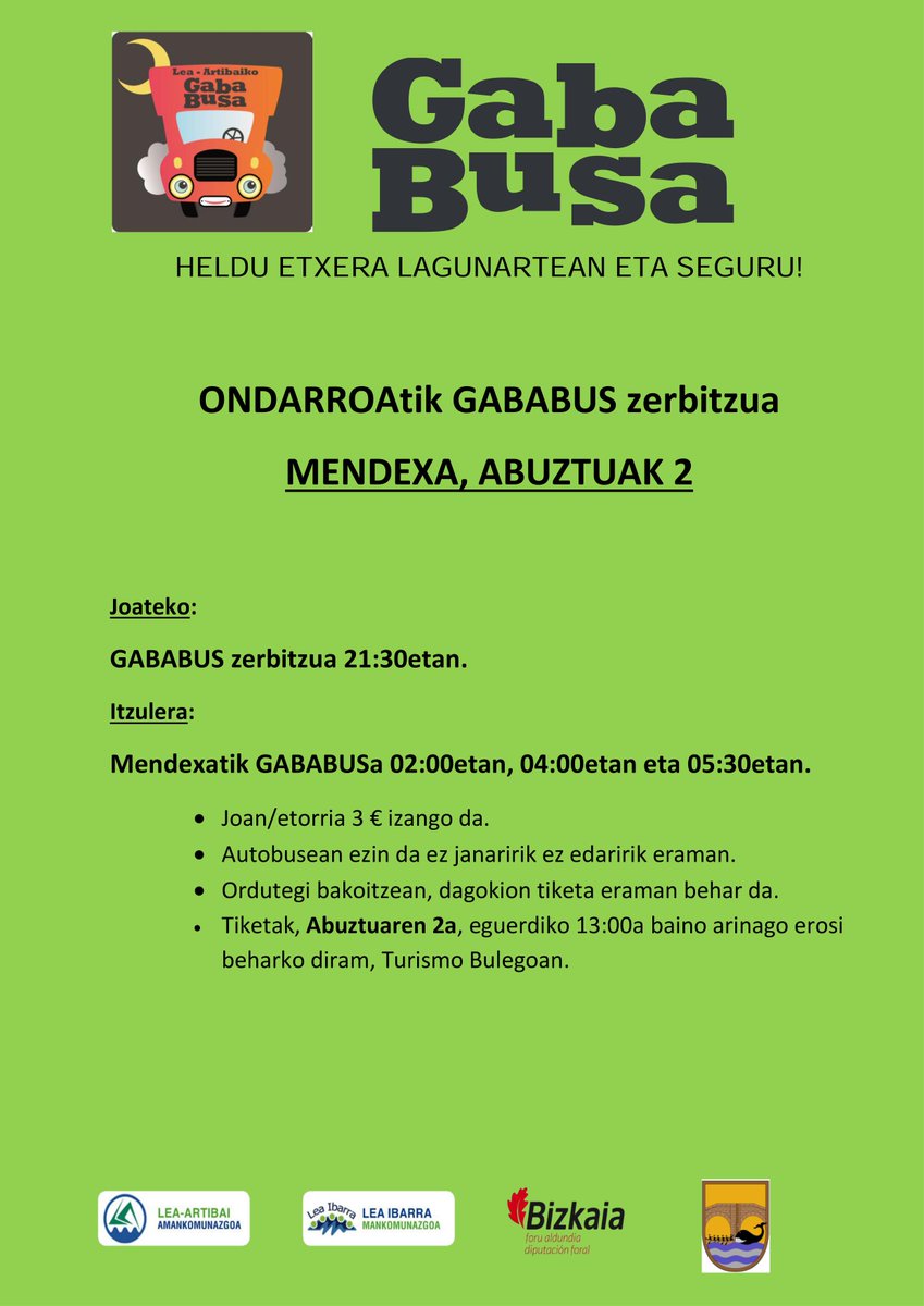 UdalBarriak's tweet photo. #Gababus zerbitzua izango da datorren eguaztenean #Mendexatik itzultzeko https://t.co/mUQhkhGk5X https://t.co/Bg9DRRLs6u