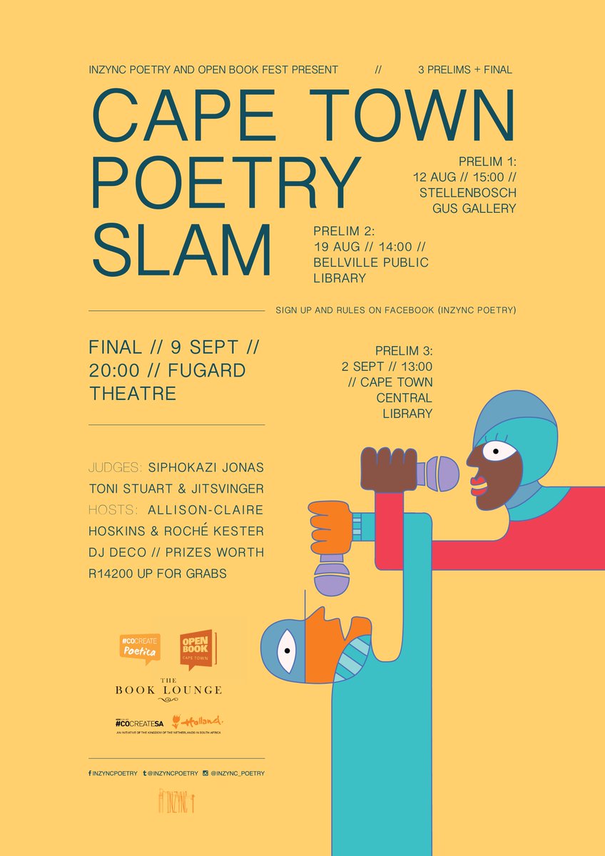 #CPTPOETRYSLAM!
 Sign up on our Facebook event (InZync Poetry) 3 prelims + 1 Final.