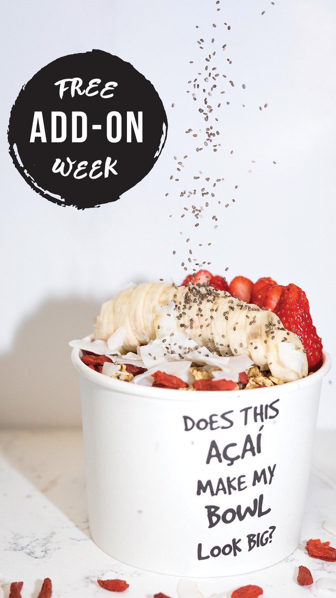 It is FREE ADD-ON WEEK! Choose any add-on to pack your menu item with extra superfoods! This will last until Sunday, so take advantage!