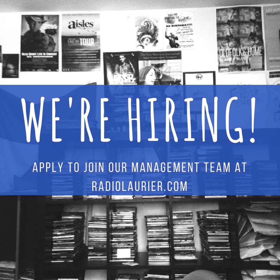 RadioLaurier's tweet photo. https://t.co/yI5WE42cLp is NOW HIRING for the positions of Web Manager and Graphic Designer! Apply here: https://t.co/cmYQh8yQPI https://t.co/3qGu7vCUuT