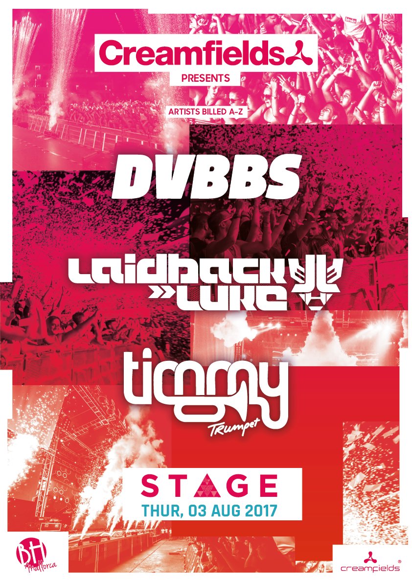 Creamfields's tweet photo. 3 More Days To Go! @DVBBS @LaidbackLuke @timmytrumpet @BHMallorca 🙌
#CreamfieldsPresents #Mallorca https://t.co/h2gOiaD7Tk