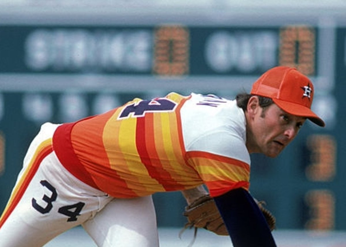 Paul Lukas en X: Nolan Ryan wearing air-conditioned mesh-back Astros cap  for spring training game, circa 1980.  / X