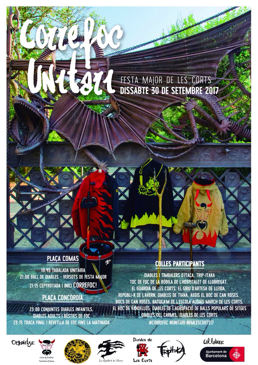 DiablesLesCorts's tweet photo. Ja es aqui el cartell #Correfoc #Unitari #FMLesCorts17 del proper 30 de setembre! Us esperem al nostre particular infern panarra #lescorts! https://t.co/B9cXyP7zWi