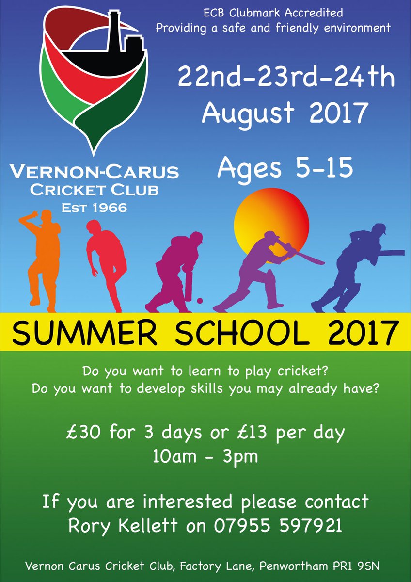 VCCCJnrs's tweet photo. Come along to this year's Cricket Summer School , just £30 for 3 days of fun cricket 🏏👏🏻 https://t.co/SMwkrw7wPN
