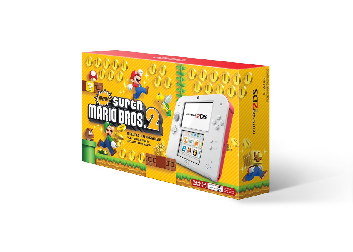 NintendoAmerica's tweet image. A sleek white-and-red Nintendo #2DS system with New Super Mario Bros. 2 is hitting stores on Aug. 25 at a suggested retail price of $79.99.