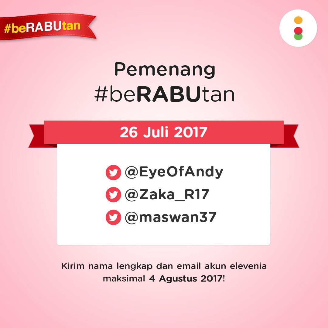 eleveniaID's tweet photo. elevenian masih inget sama #beRABUtan minggu lalu dong? Selamat buat Kak @EyeOfAndy, Kak @Zaka_R17, dan Kak @maswan37 sbg pemenang! ๐ https://t.co/b3eMKZRzye